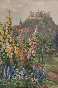 Bluhender Garten, Im Hintergrund Das Nonnberg-kloster Und Die Festung Hohensalzburg by Helene Paula Von Pausinger