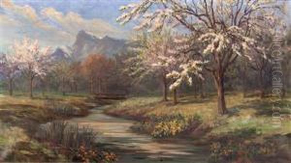 "salzburg -fruhlingslandschaft Mit Bach Und Untersberg" - view 1