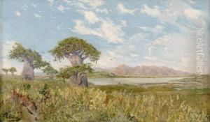 Afrikanische Seenlandschaft Mit Blick Auf Eine Bergkette. by Heinrich Carl F. Von Pechmann