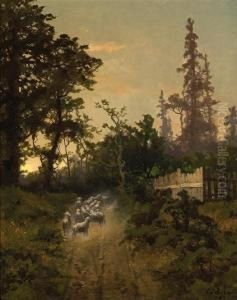 A Herd Of Sheep On A Country Path by Carl Von Perbandt