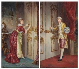 Awaiting His Call; Suitor At The Door by Franz Von Persoglia