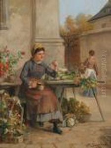 The Flower And Produce Stall by Franz Von Persoglia