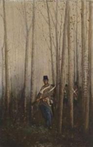 Wood With Soldiers by August Xaver Karl von Pettenkofen