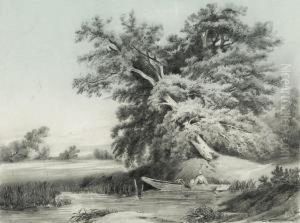 Landschaft Mit Groser Eiche by Carl Theodor Von Piloty