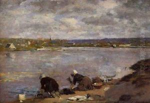 Laundresses on the Banks of the Touques2 1880-1885 by Eugene Boudin