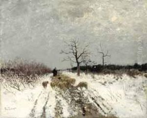 'schafer Mit Seiner Herde Im Winter'. by Richard Von Poschinger