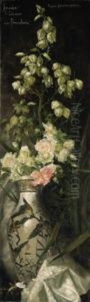 Roses And Lilies Of The Valley In A 19th Century Slender Oviformvase - view 1