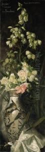 Roses And Lilies Of The Valley In A 19th Century Slender Oviformvase by Hermine Von Preuschen