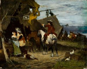 Halt At The Tavern In The Army Camp by Friedrich von Puteani