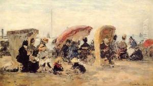 Trouville Beach Scene 1886 by Eugene Boudin