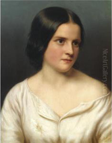 Portrait Of A Fair Faced Young Lady, Depicted Half Length - view 1