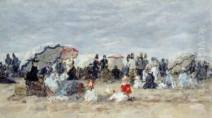 Trouville Beach Scene1 1888-1895 by Eugene Boudin