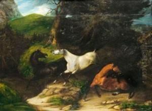 Pferde Im Wald Von Wolfen Angefallen by August Von Pelzeln