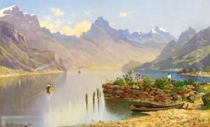 Fruhlingstag Am Vierwaldstatter See Mit Booten Und Figurenstaffage