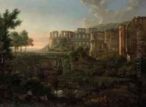 A 'capriccio' View Of The Ruins Of Heidelberg Castle by Johann Martin Von Rohden