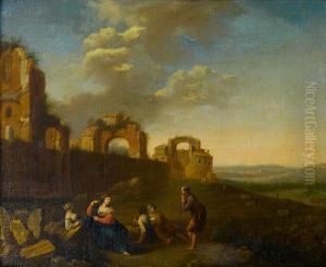 An Extensive Landscape With Figures Restingbefore Ruins An Extensive Landscape With Figures Restingbefore Ruins