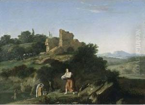 Nymphs Bathing And A Washerwoman Near Ruins In A Southern Landscape Nymphs Bathing And A Washerwoman Near Ruins In A Southern Landscape