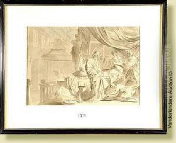 Lacouche Nuptiale, Encre Et Lavis Sur Papier. Attribue A Jacob Vonsandrart. Ecole Allemande. Dim.: 25,5x35,5 Cm - view 1