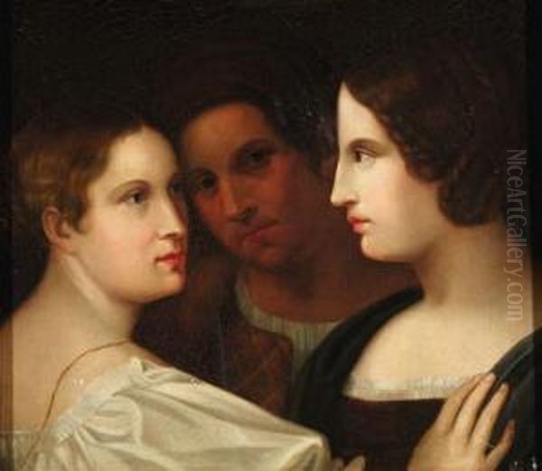 Tripelportrait Eines Herrn Mit Zwei Damen Als Ein Freundschaftsbild Der Romantik - view 1