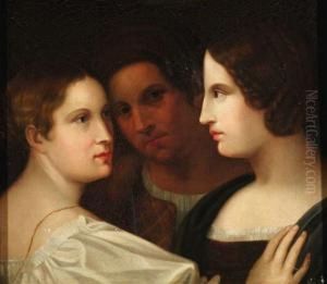 Tripelportrait Eines Herrn Mit Zwei Damen Als Ein Freundschaftsbild Der Romantik by Friedrich Wilhelm von Schadow