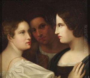 Triple Portrait Of A Gentleman With Two Ladies As Aportrait Of Friendship In The Spirit Of The Romantic Movement by Friedrich Wilhelm von Schadow