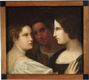 Schadow, Friedrich Wilhelm Von . Triple Portrait Of A Gentleman With Two Ladies As A Portrait Of Friendship In The Spirit Of The Romantic Movement by Friedrich Wilhelm von Schadow