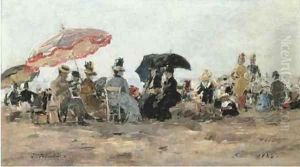 Scene de plage aux environs de Trouville by Eugene Boudin