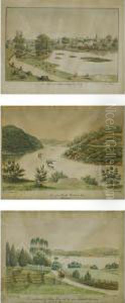 Three Original Watercolors: View From West Point On The Hudson; Saw Mill Near Ogdensburg So. Of N.y.; The Residence Of John Knevels Esq. Near Fishkill Landing - view 1