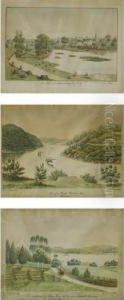 Three Original Watercolors: View From West Point On The Hudson; Saw Mill Near Ogdensburg So. Of N.y.; The Residence Of John Knevels Esq. Near Fishkill Landing by Frederik Carl Emil Von Scholten