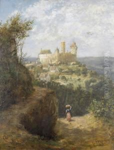 Wegpartie Mit Blick Auf Eine Burg by Karl Albert Von Schott