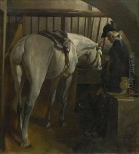 Rokokoreiter Mit Pferd Im
Stall. by Alfred Von Schrotter
