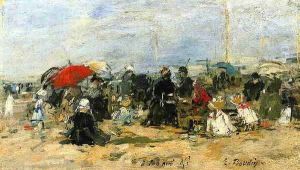 Trouville Beach Scene 1883-1887 by Eugene Boudin