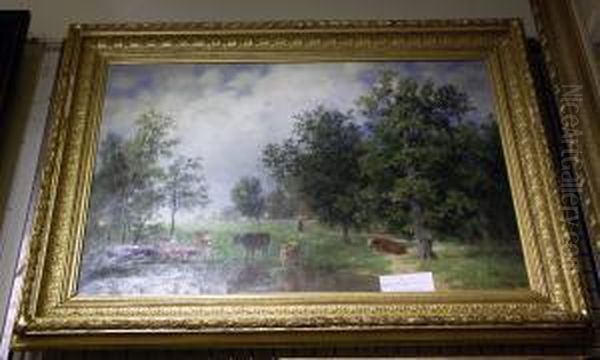 Pastoralt Landskap Med Betande Kor. - view 1