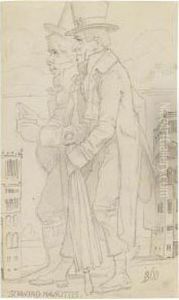 Zwei Munchener Spiesburger Auf Der Ludwigstrasse. by Moritz Ludwig von Schwind