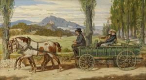 Theouting: Schwind And Bauernfeld On A Wagon by Moritz Ludwig von Schwind