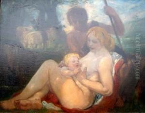 Hirte Mit Stillender Mutter by Rudolf Von Seitz