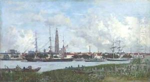 Anvers, Le port by Eugene Boudin