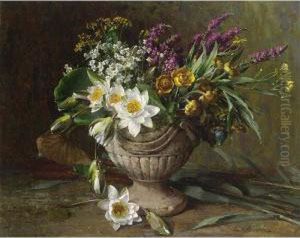 A Flower Still Life With Lotus Flowers In A Garden Vase