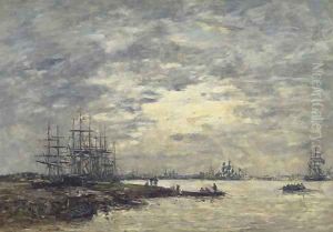 Bordeaux, bateaux sur la Garonne by Eugene Boudin
