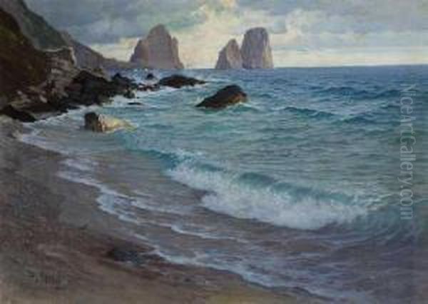 Capri - Kuste Mit Blick Auf Die Faraglioni. - view 1