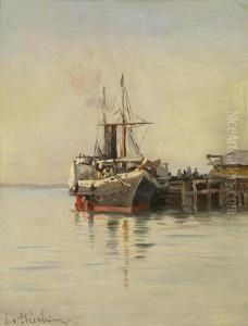 Ferry By The Landingstage by Stephanie Von Strechine
