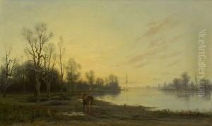 Flusslandschaft In Der
Abenddammerung. by Stephanie Von Strechine