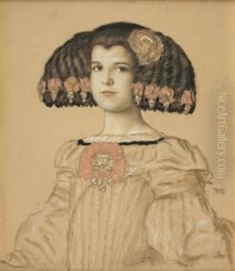 Portrait Of Mary, The Artist's Daughter, In Spanish Costume by Franz von Stuck