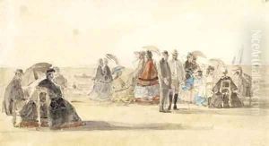 La plage a Trouville by Eugene Boudin