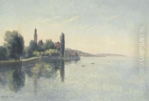 Sommerliche Seeuferpartie Mit Ruderbooten by Max Joseph Von Sury