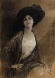 Elegant Lady With Black Hat by Boleslaw Von Szankowski