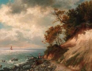 Sailing Boats Off The Coast by Berta Von Tarnoczy