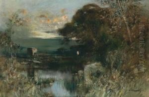 Abendliche Moorlandschaft Mit Einemruinosen Bauwerk by Friedrich Von Thiersch