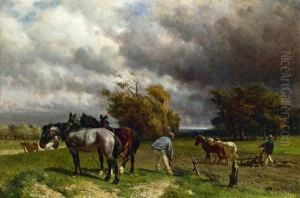 Pflugende Bauern Mit Pferdegespann by Otto Karl Kasimir Von Thoren