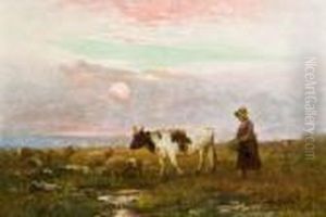 Schaferin Mit Herde by Otto Karl Kasimir Von Thoren